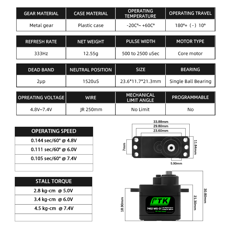 PTK 7452 MG-D 9g Digital Servo - Servo 9G 评论和价格